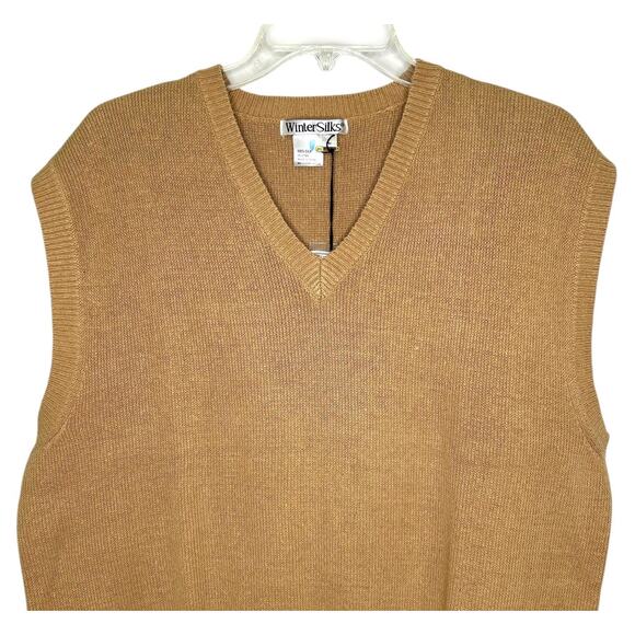 WinterSilks Men's 100% Silk Tan Pullover Sweater Vest Size Large Sleeveless NWT - Picture 2 of 6